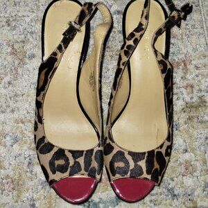 Nine West Leopard Slingback Leather Heels with Red Size 8.5